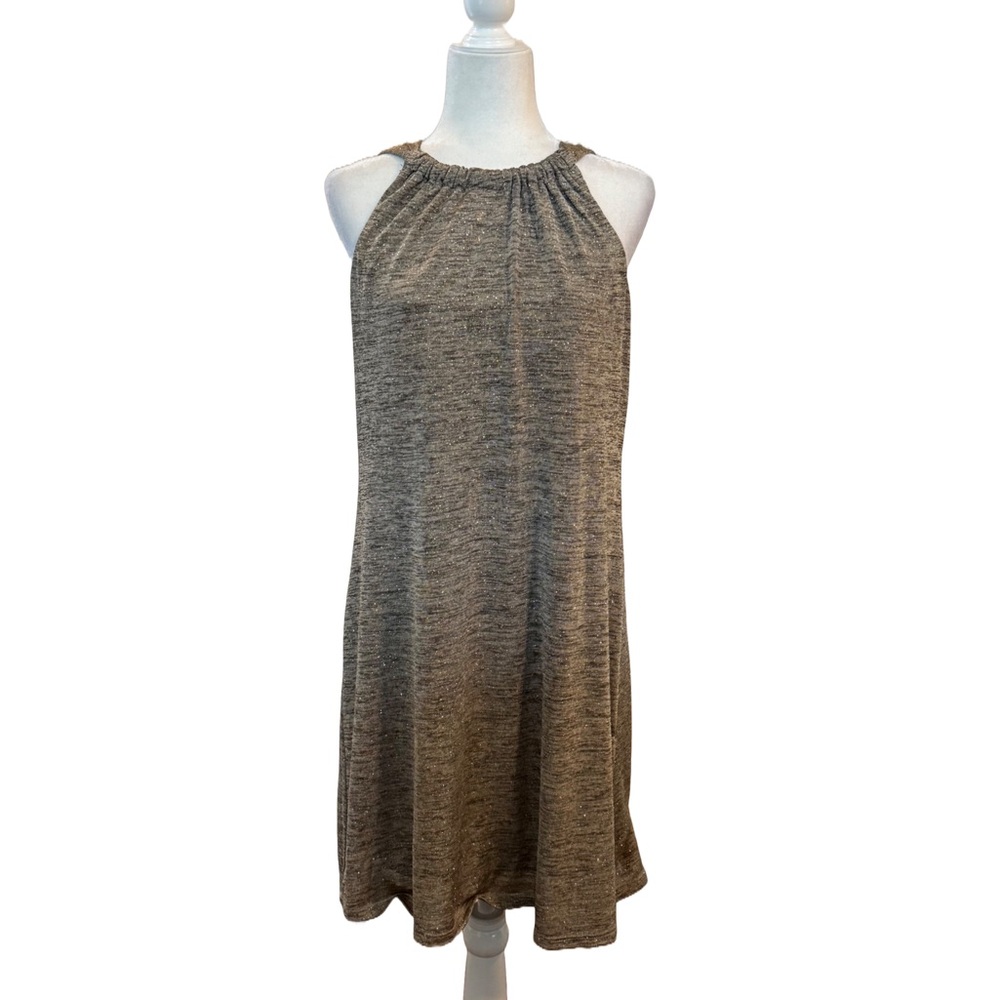 S. Levine Petite Metallic Halter-Neck Swing Trapeze Dress